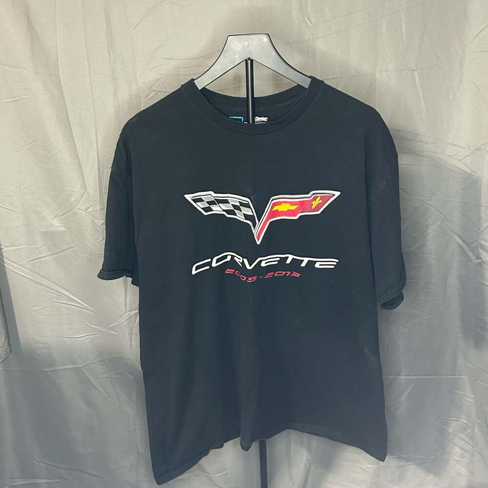JH Design Group Mens Chevy Corvette T-Shirt C6 Series Logo Black Crew Neck Shirt